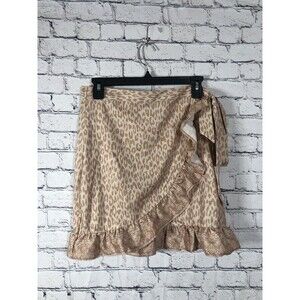 Kendall + Kyle Women Cheetah Ruffle Wrap Mini Skirt Animal Print Tan Size L